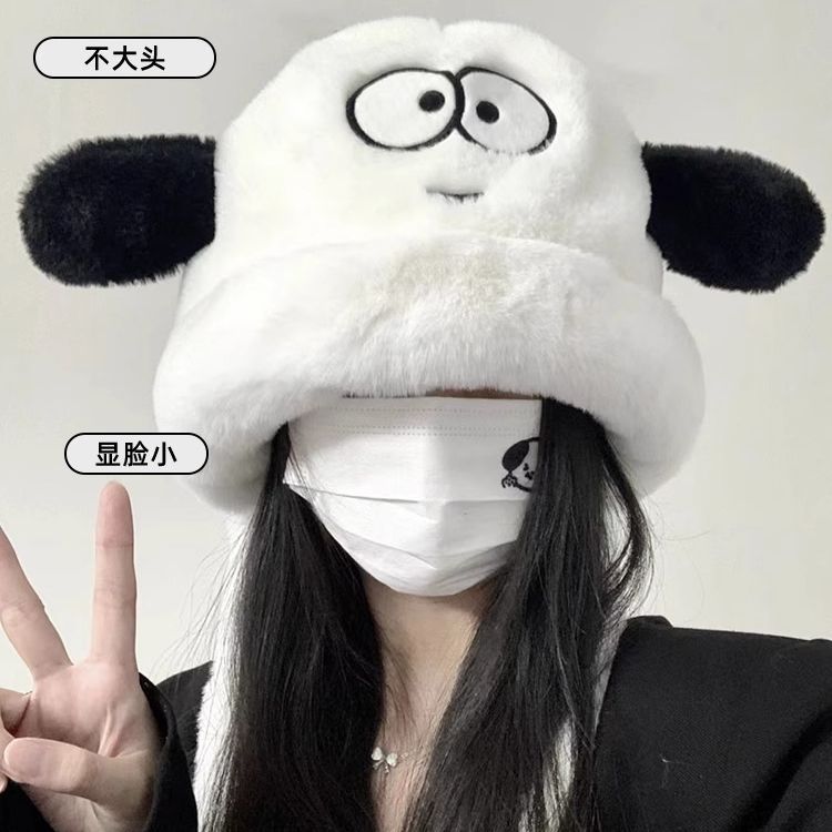 可爱白色狗狗秋冬帽子女冬季百搭学生雷锋帽保暖骑车卡通毛绒帽