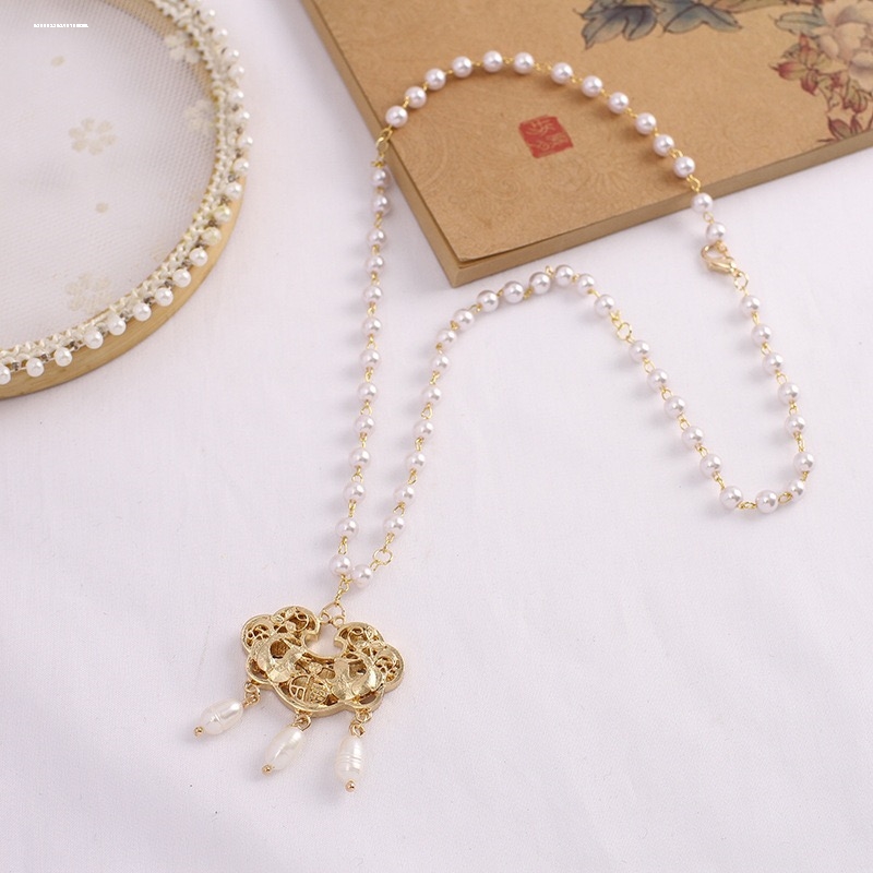 【平安锁】汉服璎珞项链古典项圈长命锁月光石古风男女款铜