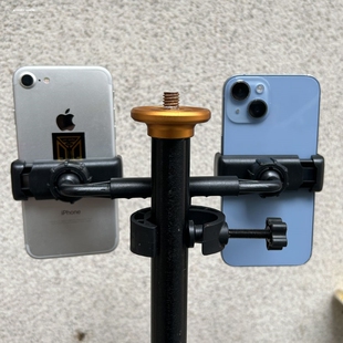 横竖旋转可调双手机夹三脚架直播支架手机通用自拍杆固定夹子360度旋转多角度双机位拓展夹横竖屏可调节