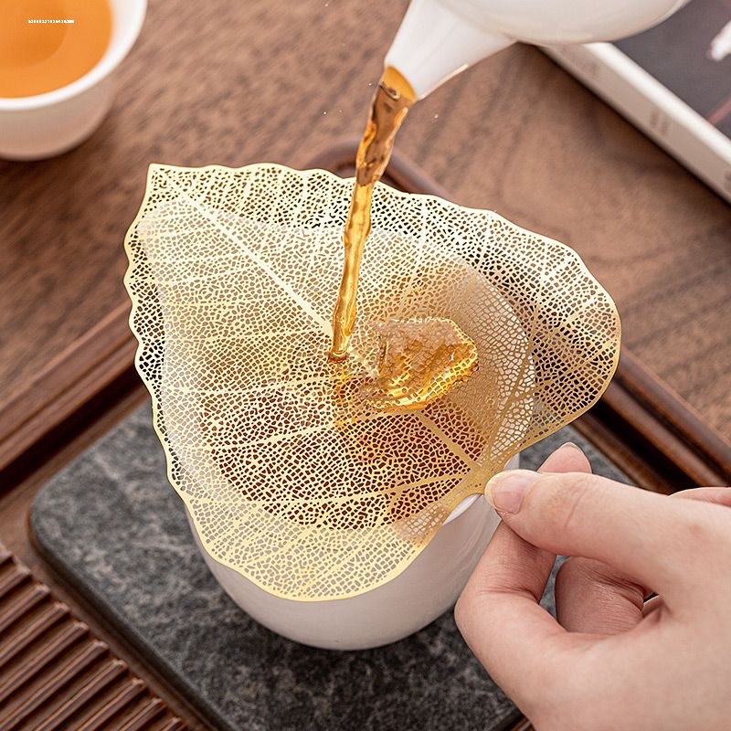 菩提叶片茶漏创意禅意功夫茶具网滤配件天然树叶茶滤银铜过滤器