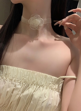 洛丽塔黑色项链山茶花项圈女暗黑choker锁骨链禁欲系女仆颈带潮