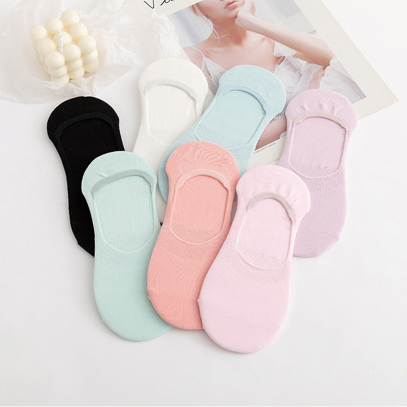 御德玛船袜女隐形袜夏季短袜硅胶防滑薄款袜子纯色糖果纯棉袜7双