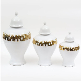 轻奢陶瓷电镀金色银色将军瓶客厅玄关样板房家居花瓶摆件将军罐