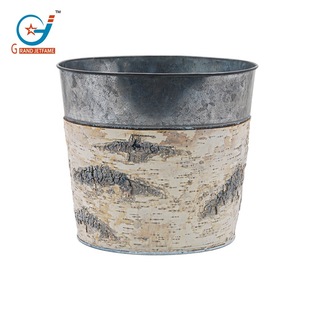木质天然桦树皮覆盖镀锌花盆手工花盆和花盆