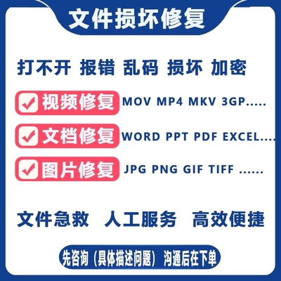 pdf.excel.word修复文件损坏视频WPS文档表格U盘乱码远程数据恢复