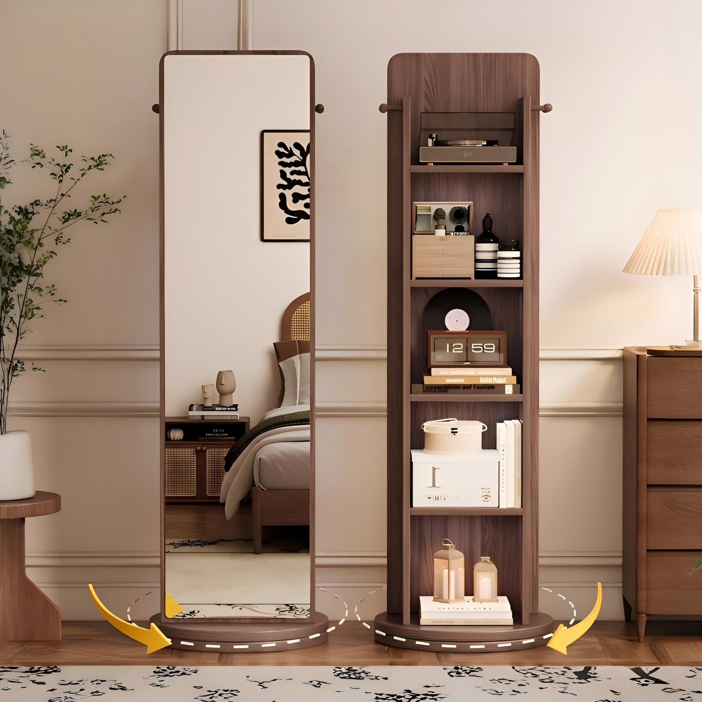 旋转书架落地置物架卧室全身镜家用客厅移动储物柜一体穿衣镜,住宅家具,书架,淘宝优惠券,粉丝福利购,淘宝优惠卷