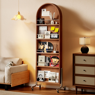 实木全身镜家用可移动杂志书架大试衣镜储物一体落地旋转穿衣镜子