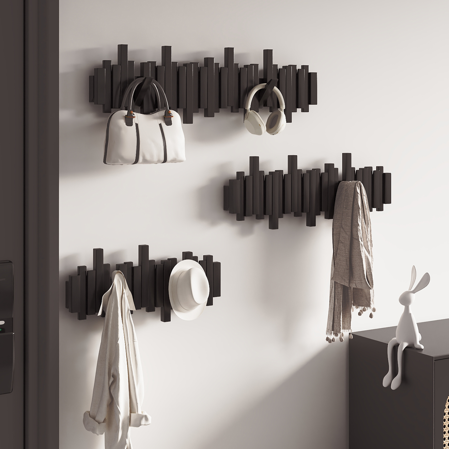 【免打孔安装】实木钢琴键衣帽架