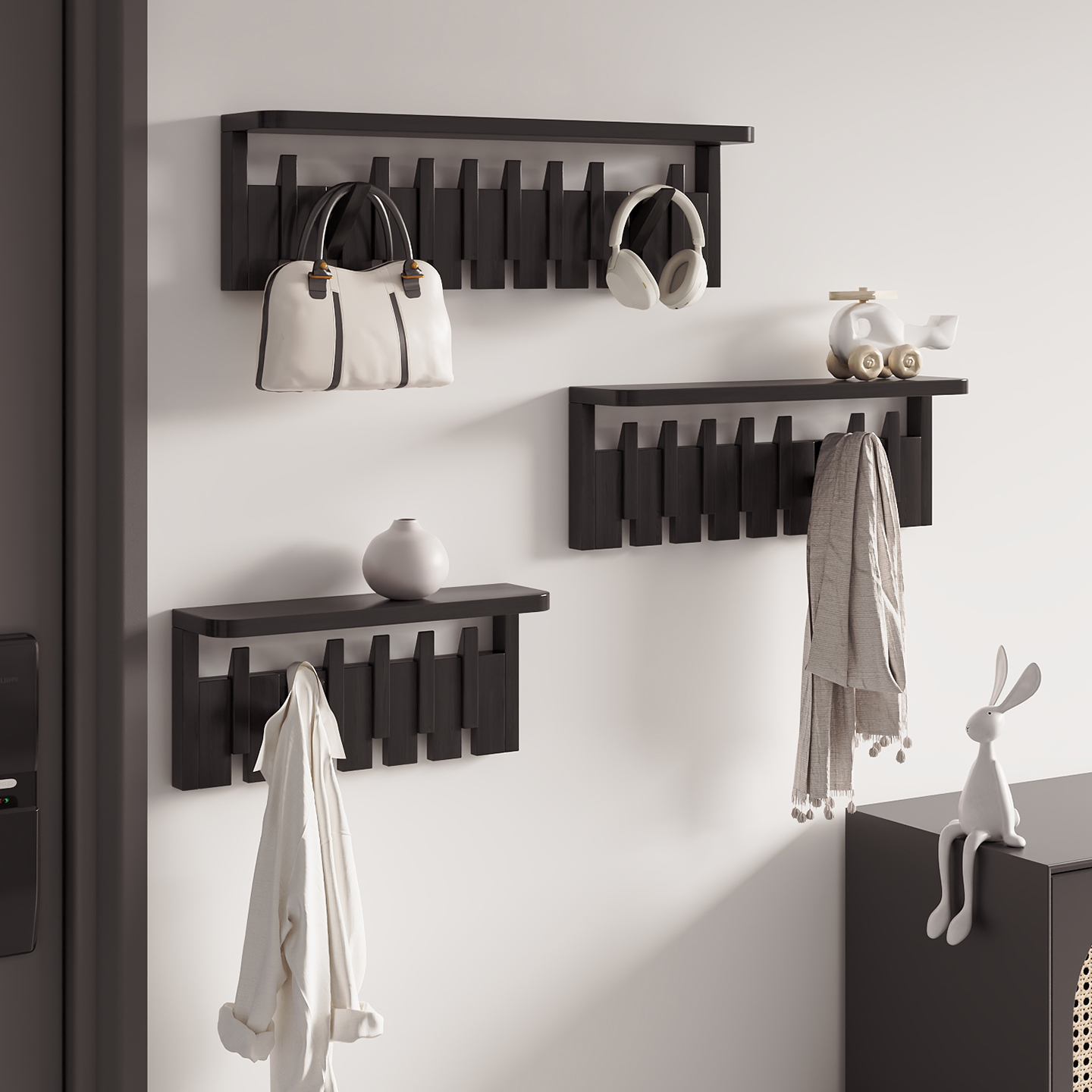 【免打孔安装】钢琴键稳固衣帽架