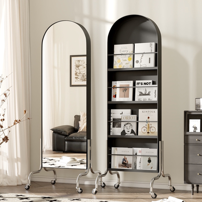 可移动杂志架全身镜旋转置物架