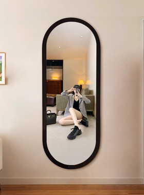 中古风实木全身镜卧室高级异形高清全身镜网红家用壁挂贴墙