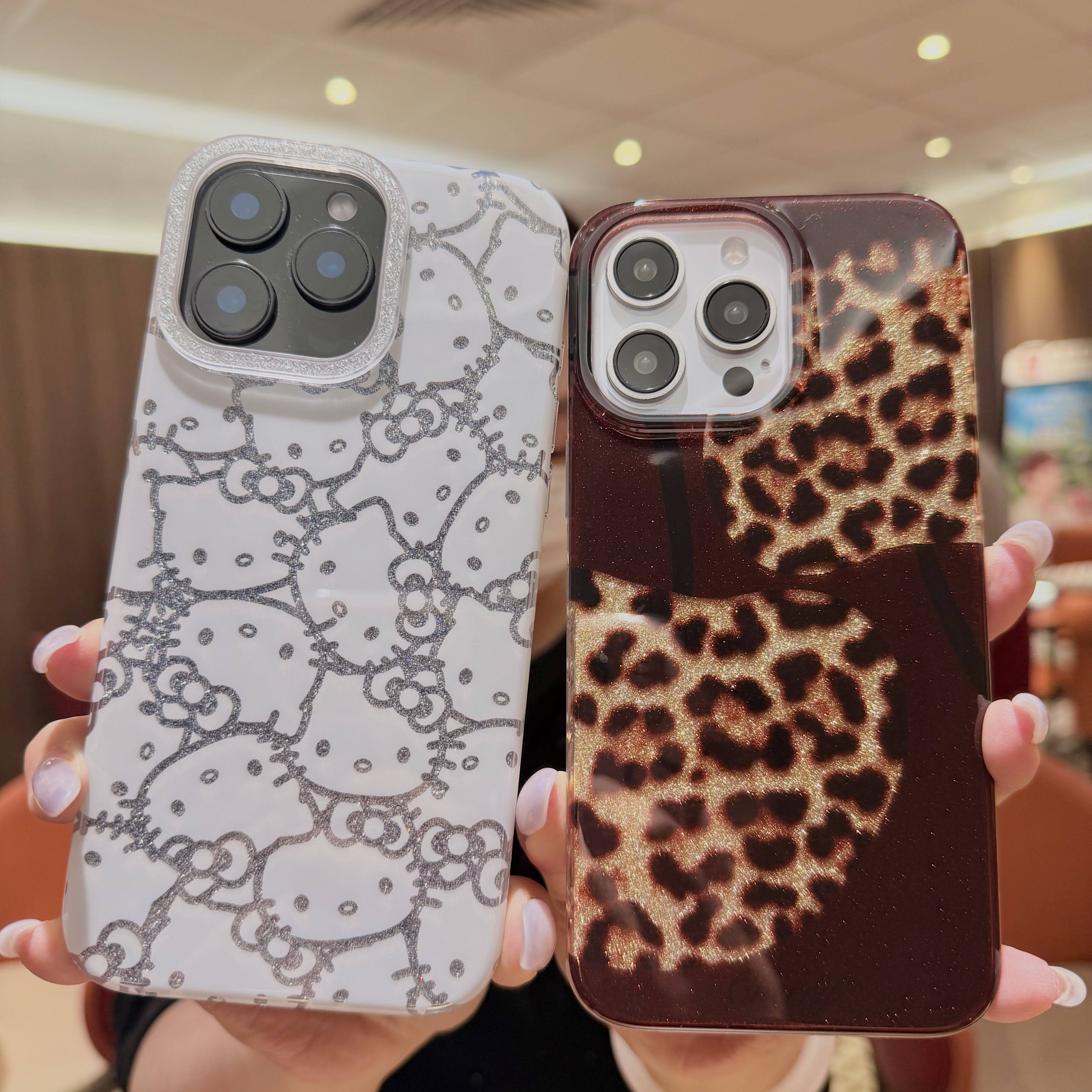 日本卡通凯蒂猫适用iPhone17ProMax手机壳闪粉豹纹Kitty猫咪可爱15Pro软壳14女款苹果16PM保护套全包时尚i17p