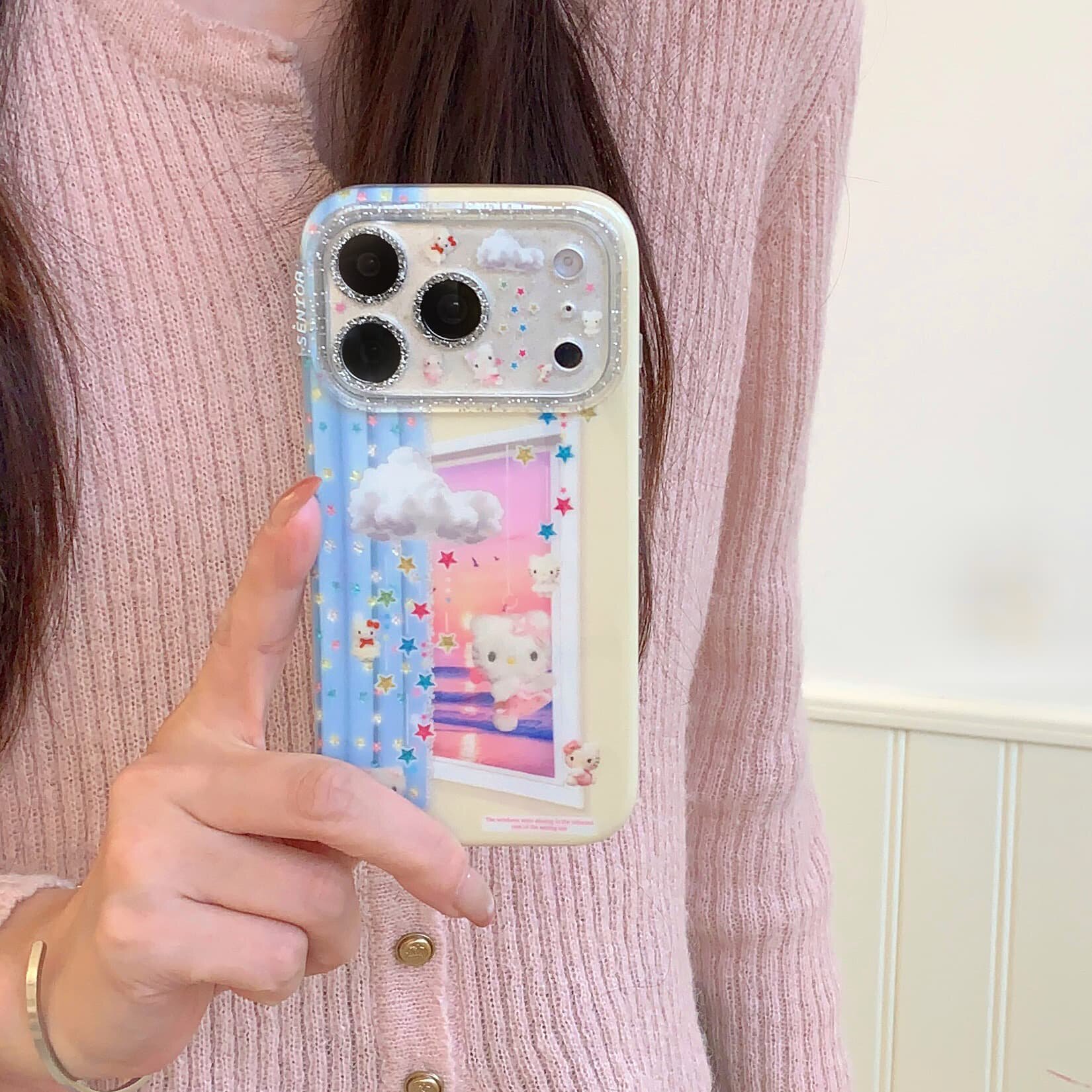 可爱HelloKitty凯蒂猫星星炫彩适用iPhone17ProMax手机壳日韩卡通苹果16pro保护套小红书同款i15外壳女款高级