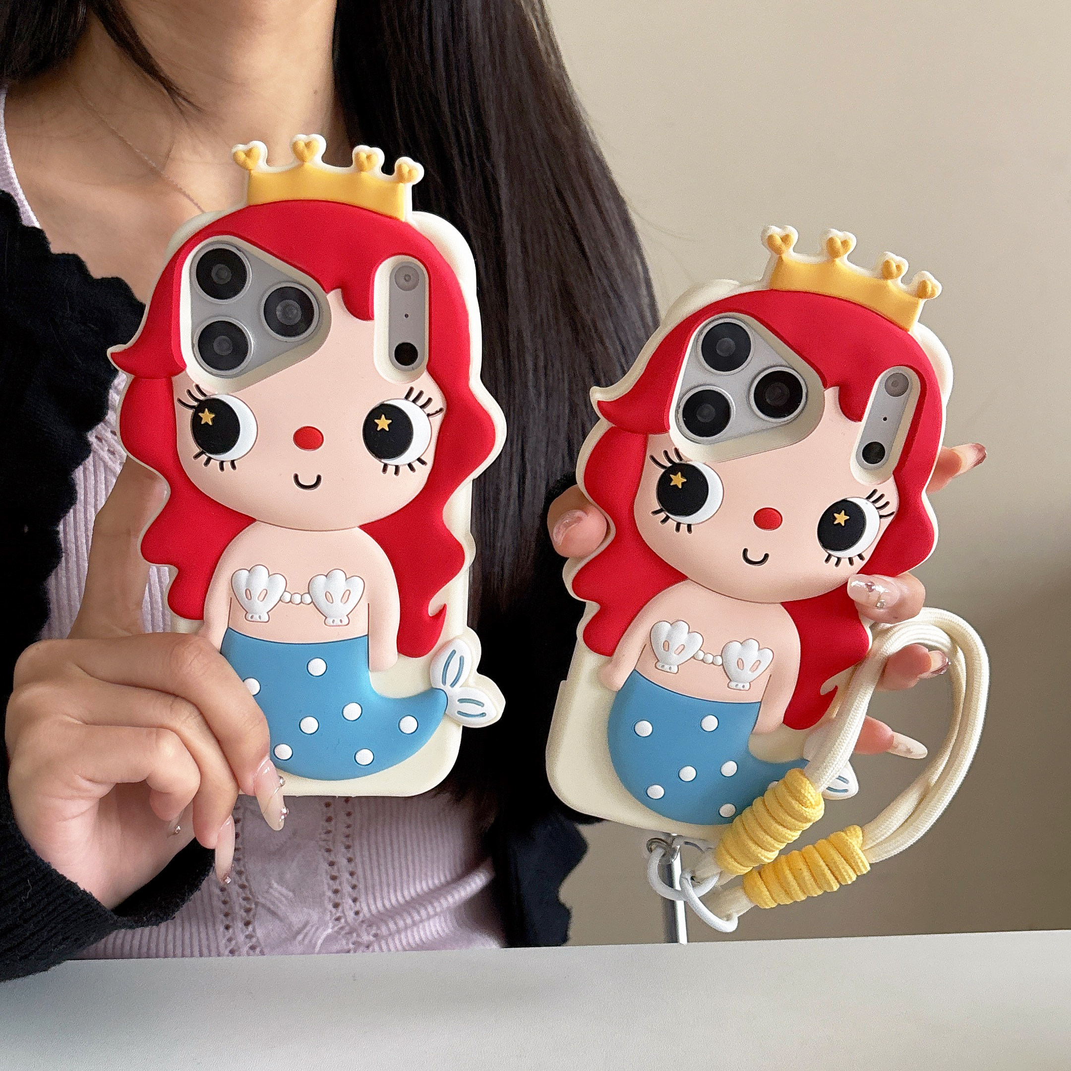 迪士尼美人鱼公主立体公仔适用iPhone17ProMax手机壳可