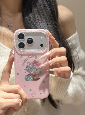 卡通HelloKitty凯蒂猫闪粉适用iPhone17ProMax手机壳苹果16pro软壳少女风13/14PM全包防摔外壳15p保护套ins新