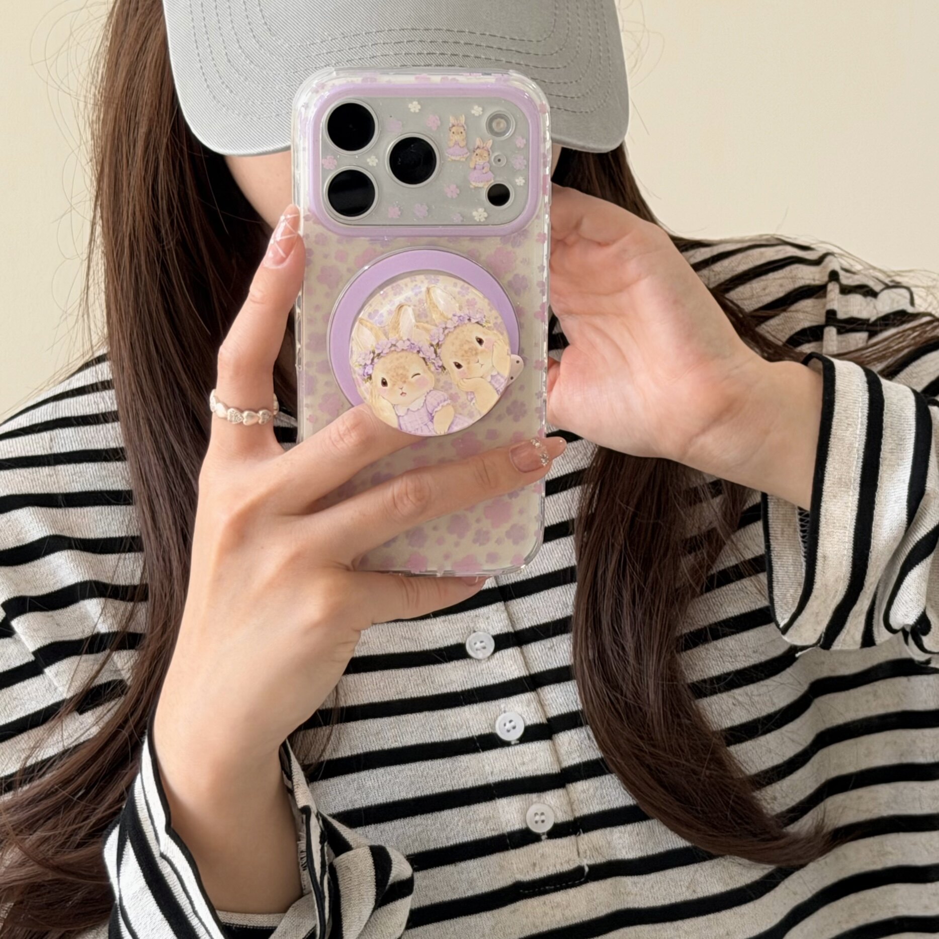 迪士尼紫色桑普兔花朵适用苹果iPhone17ProMax手机壳碎花可爱磁吸支架16pro软胶保护套i13/14PM外壳ins艺术女