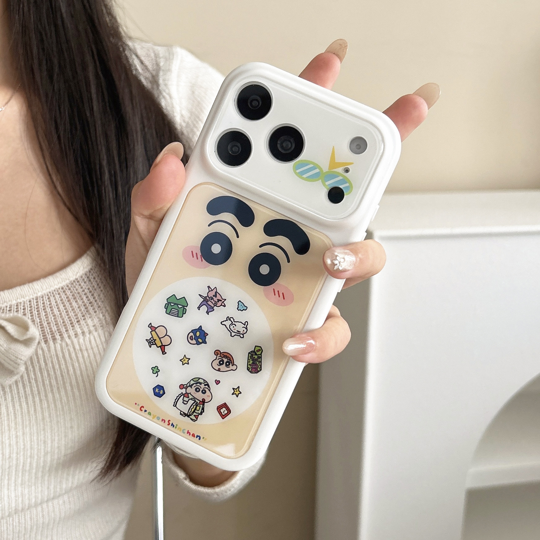 蜡笔小新呆萌情侣款适用iPhone17ProMax手机壳卡通动漫小白苹果16pro保护套i15外壳17pro玻璃壳个性简约i16新