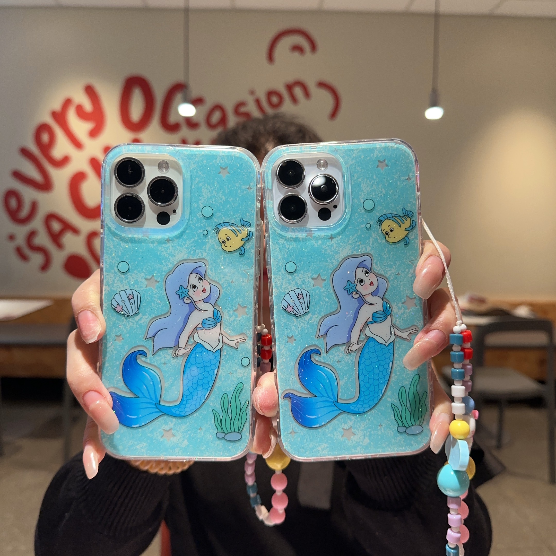 迪士尼小美人鱼可爱爱丽儿适用苹果iPhone16ProMax手机壳卡通网红比目鱼i13/14p全包软壳不撞款闪粉15Pro外壳