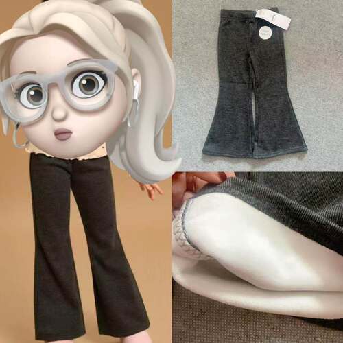 高外单女童秋冬款98-140深灰色加绒厚实微喇喇叭裤长裤裤子