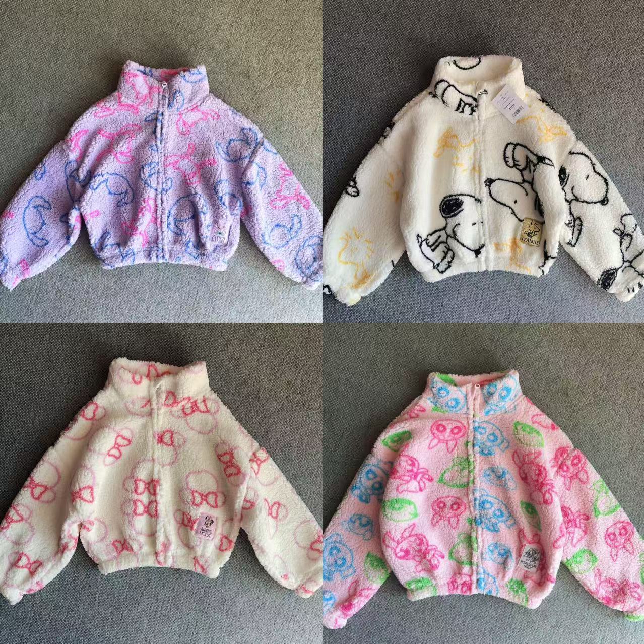合集外单秋冬新款女童卡通满印史迪奇小狗珊瑚绒拉链开衫卫衣外套