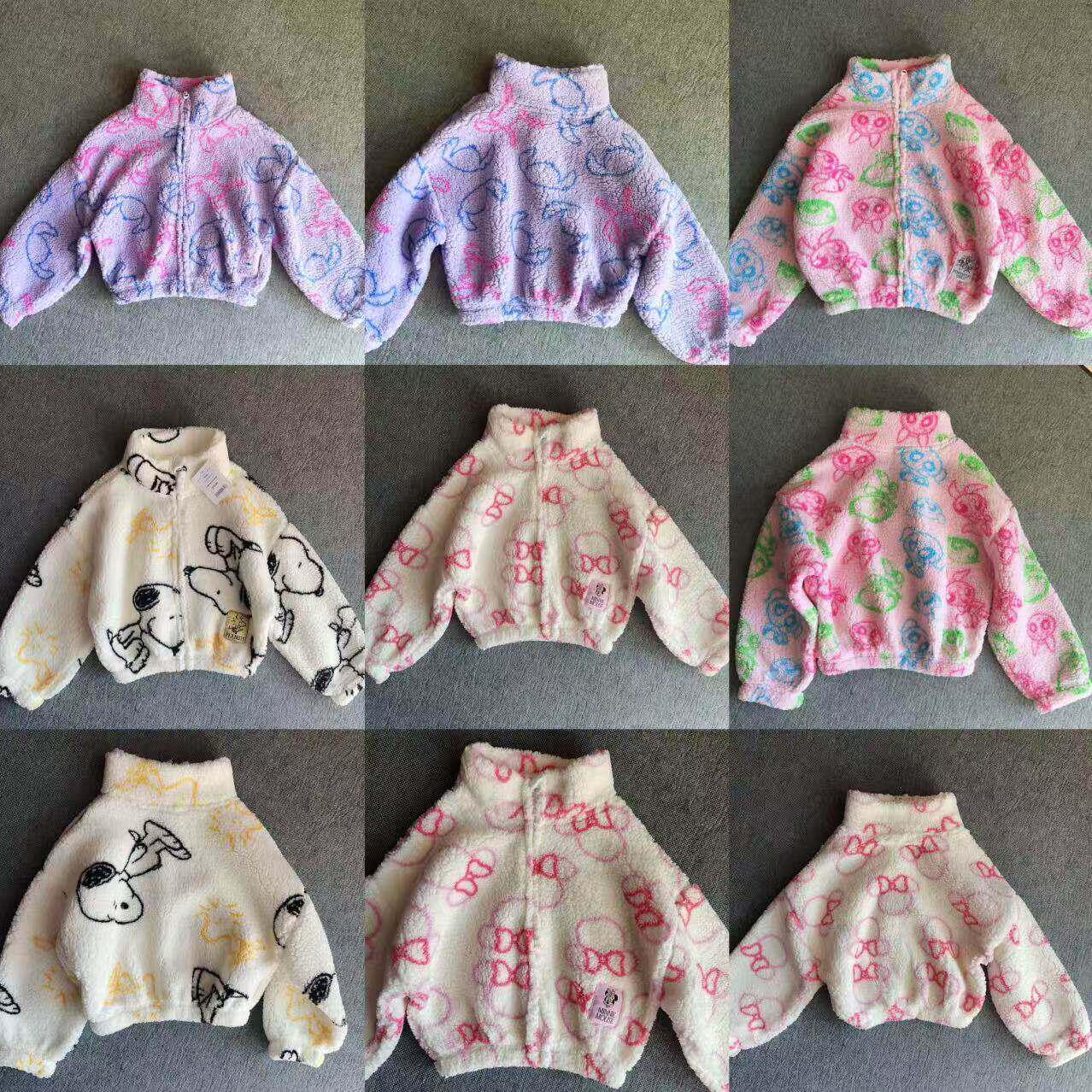 合集外单秋冬新款女童卡通满印史迪奇小狗珊瑚绒拉链开衫卫衣外套