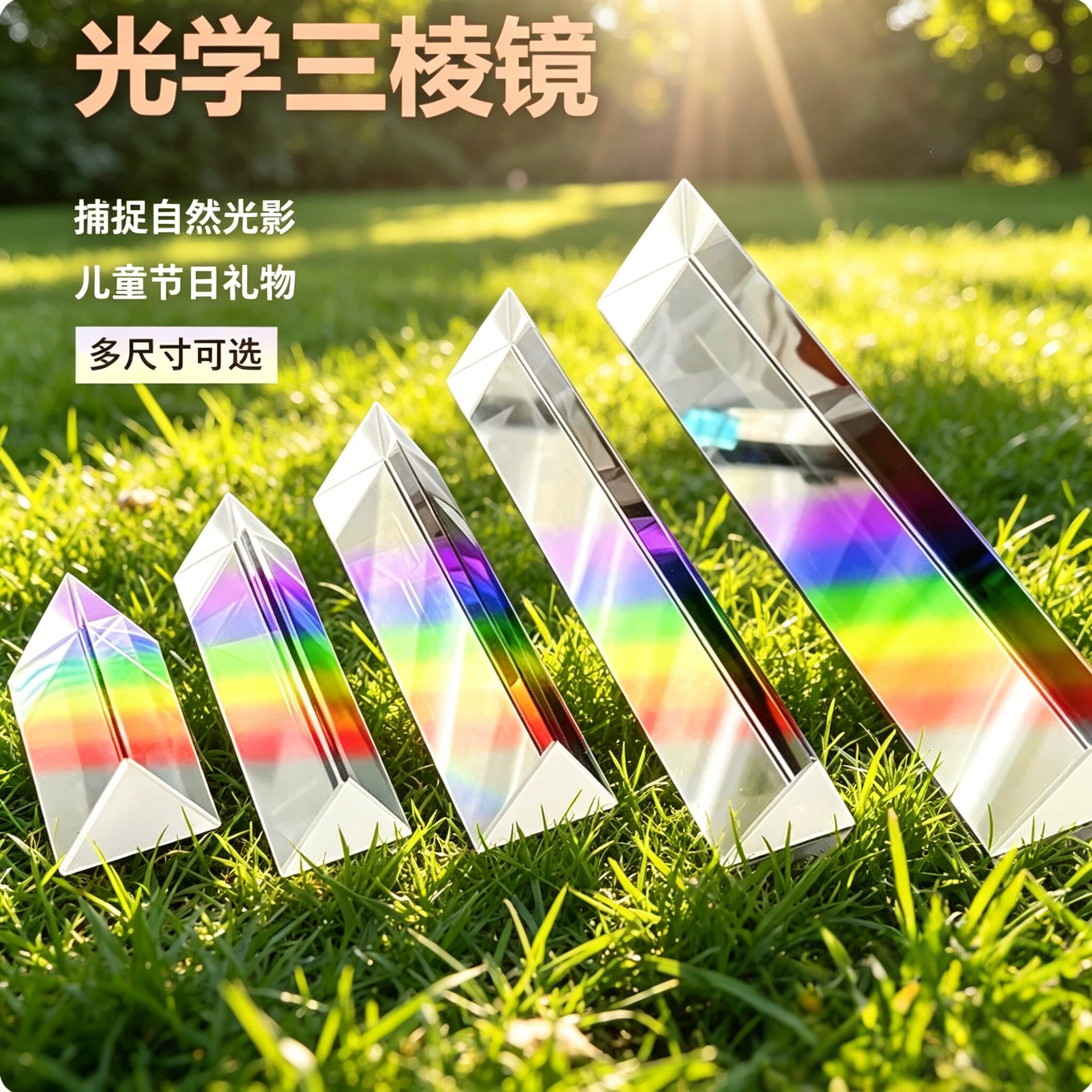 三棱镜光学玻璃彩虹物理科学实验器材初中初三学生全套光学镜片分光多棱折射镜摄影水晶拍照道具儿童小学教具