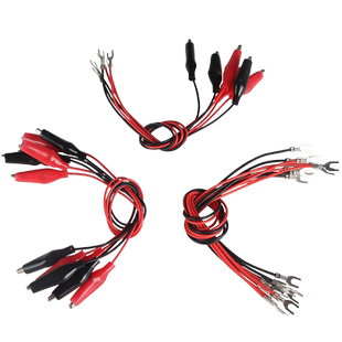 导线物理实验室用学生用电学电路连接线两头U型形叉片一头鳄鱼夹嘴铁质冷压20/25.5/40cm初中物理教学仪器材