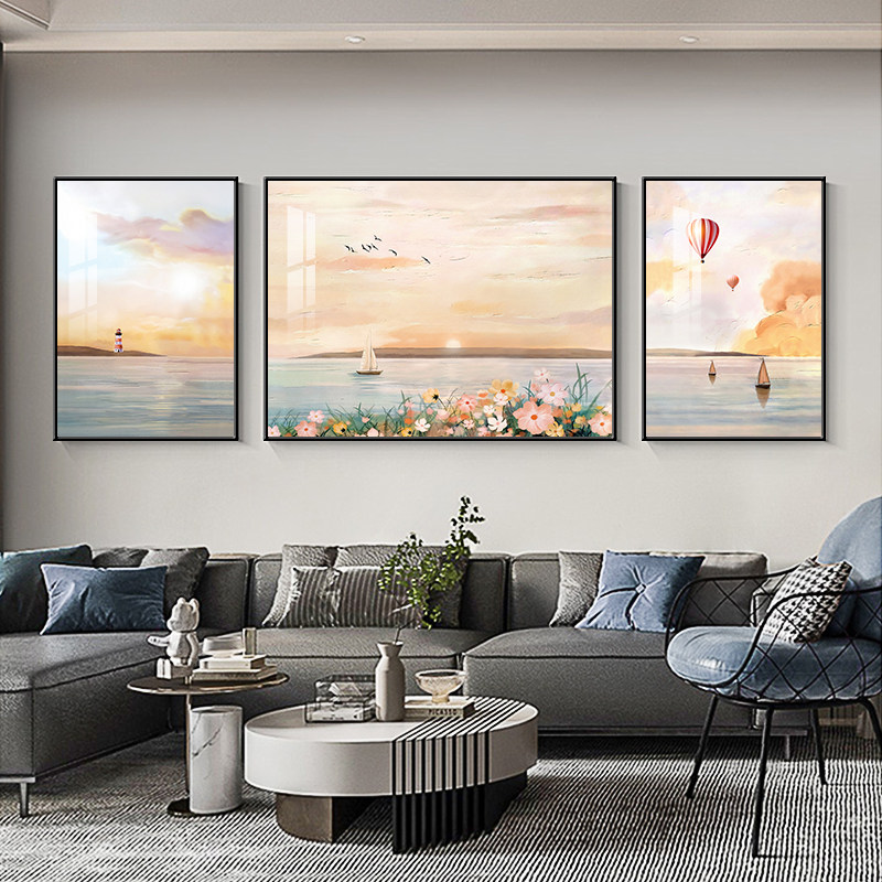 现代轻奢客厅装饰画简约大气沙发背景墙挂画高档壁画北欧风三联画