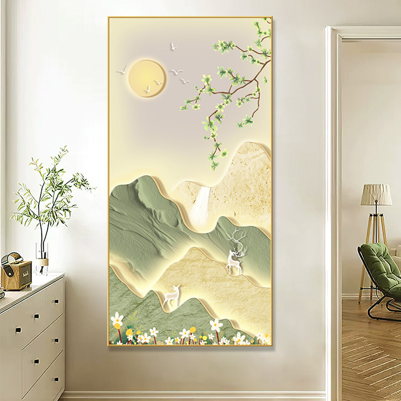 日照金山入户玄关装饰画风景山水画高级感大芬油画村走廊过道挂画