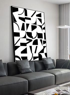 黑白极简客厅装饰画抽象现代沙发背景墙大幅高级感落地画玄关挂画
