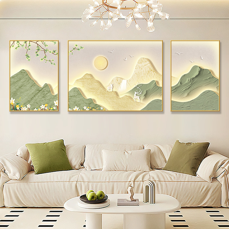 日照金山奶油风轻奢客厅装饰画沙发背景墙挂画壁画简约现代高级感