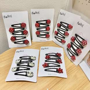 儿童刘海碎发夹头饰发卡小女孩红色波点侧边夹不伤发黑色儿童夹子