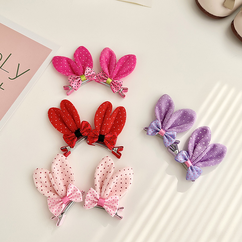 公主可爱顶夹儿童对夹女孩毛绒头饰幼儿宝宝立体小兔红色耳朵发卡