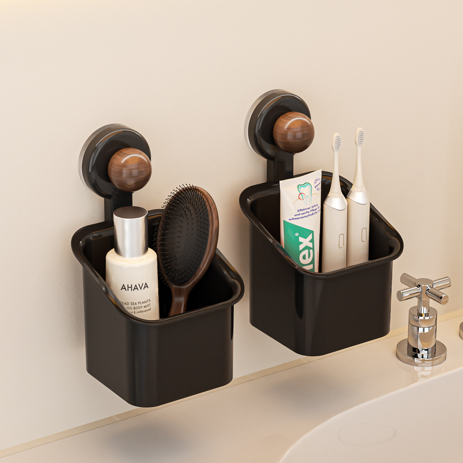 高颜值旋转吸盘化妆室浴室置物架废弃洗脸巾收纳盒牙刷化妆品架子