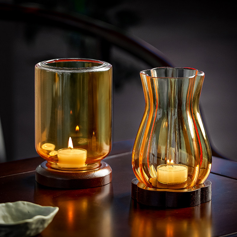 中式复古禅意蜡烛台座家用茶室装饰氛围感摆件耐高温防风玻璃灯罩