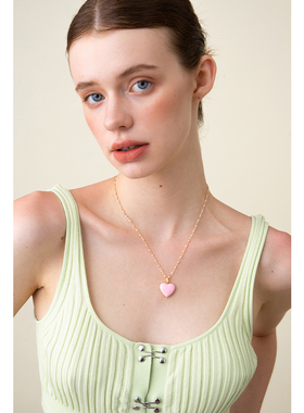 CHEZ LOOPS粉桃爱心双面项链气质原创柠檬绿少女气质颈链新年礼物