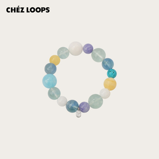 CHEZ 原创小众设计黄玉萤石手串镀金生日礼物 LOOPS香草薄荷手链