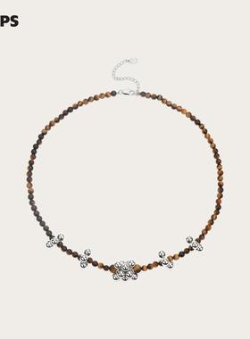 CHEZ LOOPS琥珀银霞串珠项链虎眼石项链 原创小众设计简约气质款