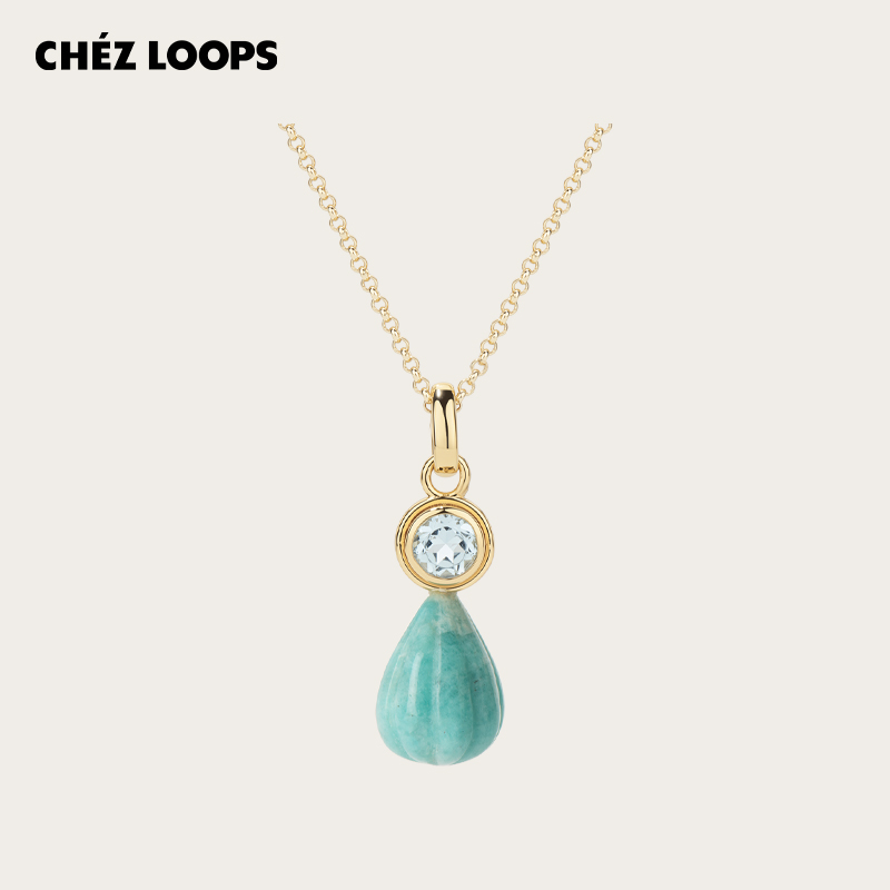 CHEZ LOOPS薄荷曼波水滴项链 原创天河石托帕石镀金吊坠生日礼物