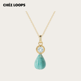 CHEZ 原创天河石托帕石镀金吊坠新年礼物 LOOPS薄荷曼波水滴项链