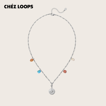 CHEZ LOOPS花园漫游项链原创设计绿松石红石黄玉淡水珍珠毛衣链