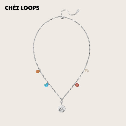 CHEZ LOOPS花园漫游项链原创设计绿松石红石黄玉淡水珍珠毛衣链