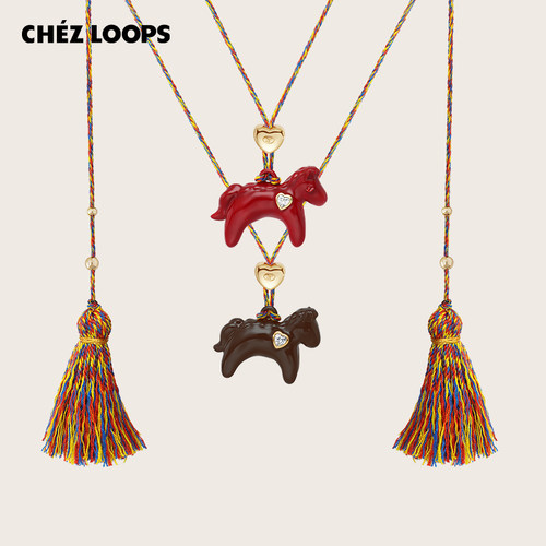 CHEZ LOOPS旷野热情奔跑小马项链 原创锆石春夏长款吊坠生日礼物