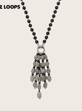 CHEZ LOOPS黑莓果实流苏项链原创设计黑玛瑙拉长石秋冬毛衣链镀金