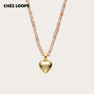 CHEZ LOOPS希林娜依·高同款晨露之心项链 爱心吊坠金色珠锁骨链