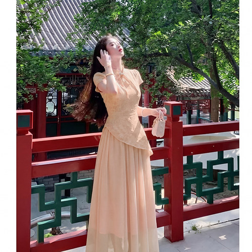 有里布2026春夏季新款女拼接设计新中式国风改良旗袍连衣裙D5015