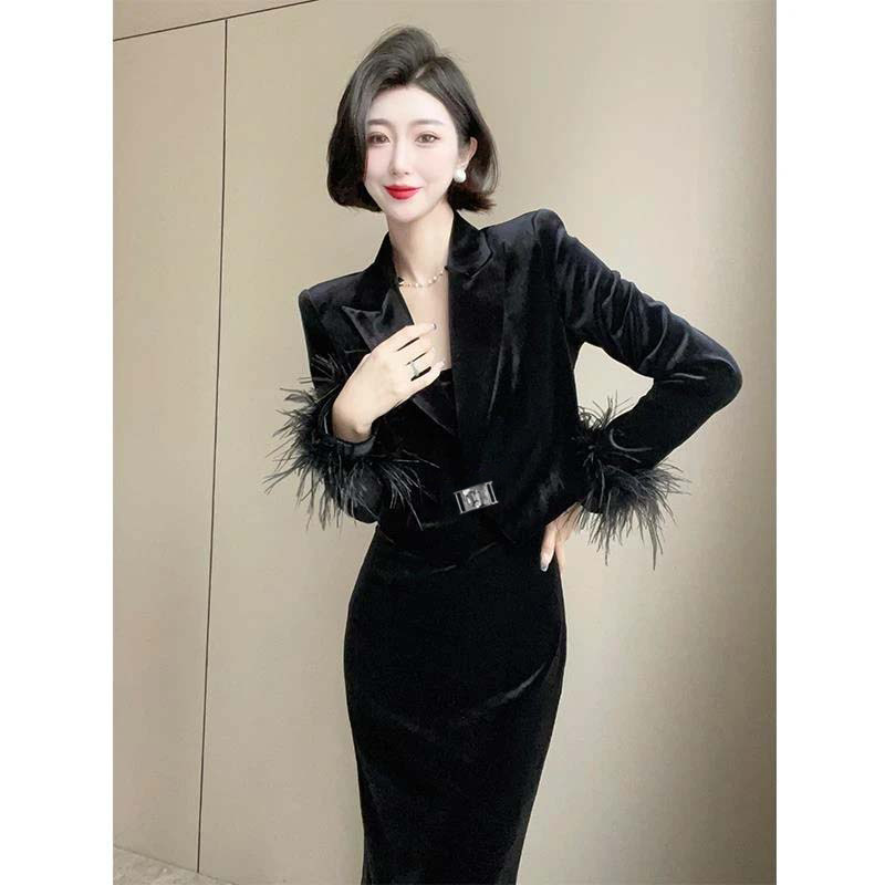 有里布2026春季新款韩版休闲黑色西装外套连衣裙套装两件套HY0085,女装/女士精品,时尚套装,淘宝优惠券,粉丝福利购,淘宝优惠卷