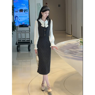 有里布连衣裙女2025秋季 拼接高级感小个子假两件长裙QY0065 新款