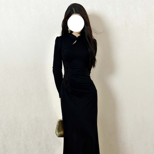 2026春季新款女旗袍新中式国风收腰显瘦长袖连衣裙打底裙子D4133