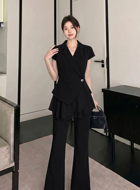 两件套2026夏季新款女高级感轻奢气质收腰上衣+阔腿长裤套装D6894